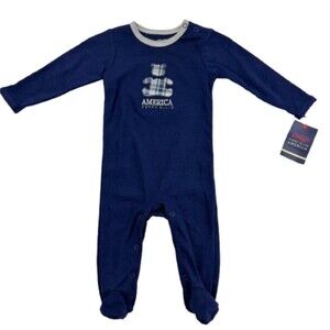 Perry Ellis America Baby Boy Sleeper 9M Navy Plaid Teddy Bear Footed Pajamas NWT